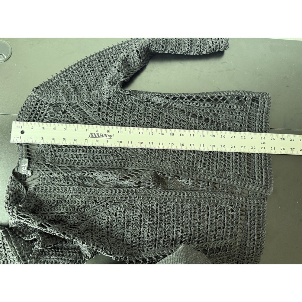 Berek Black Crochet Open Front Cardigan Petite XS Open Knit Lightweight Sweater - Picture 5 of 6